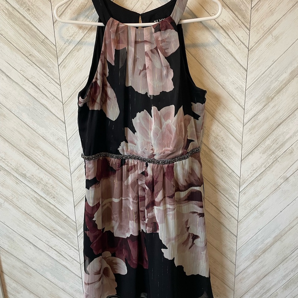 Floral Halter Dress with Beaded Waist